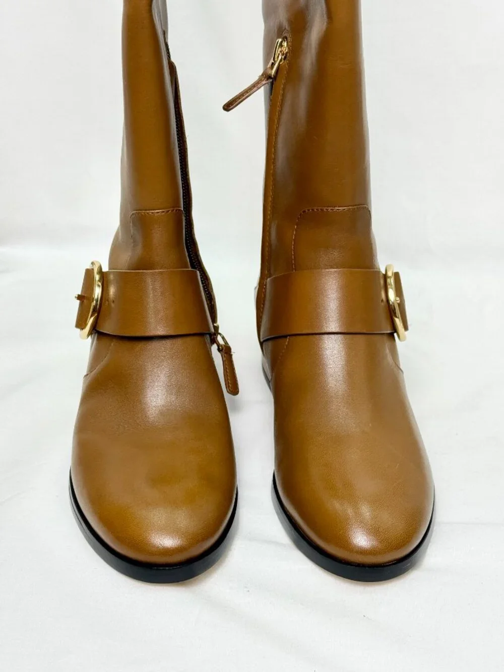NEW Tory Burch Sofia Riding Boots Camel Leather Gold Buckle Knee High Size 6.5